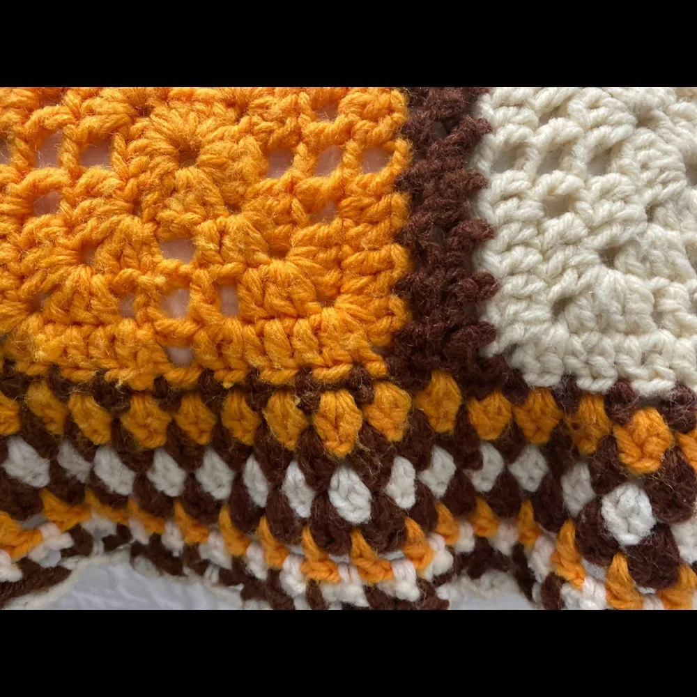 Handmade Orange and Cream Crochet Granny Square Throw - Brand